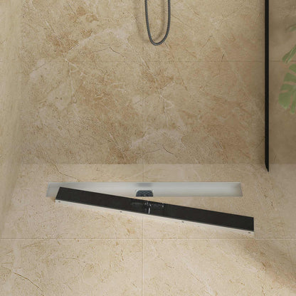 vidaXL Shower Drain Glass Cover with 360° Siphon Black 80 cm 3