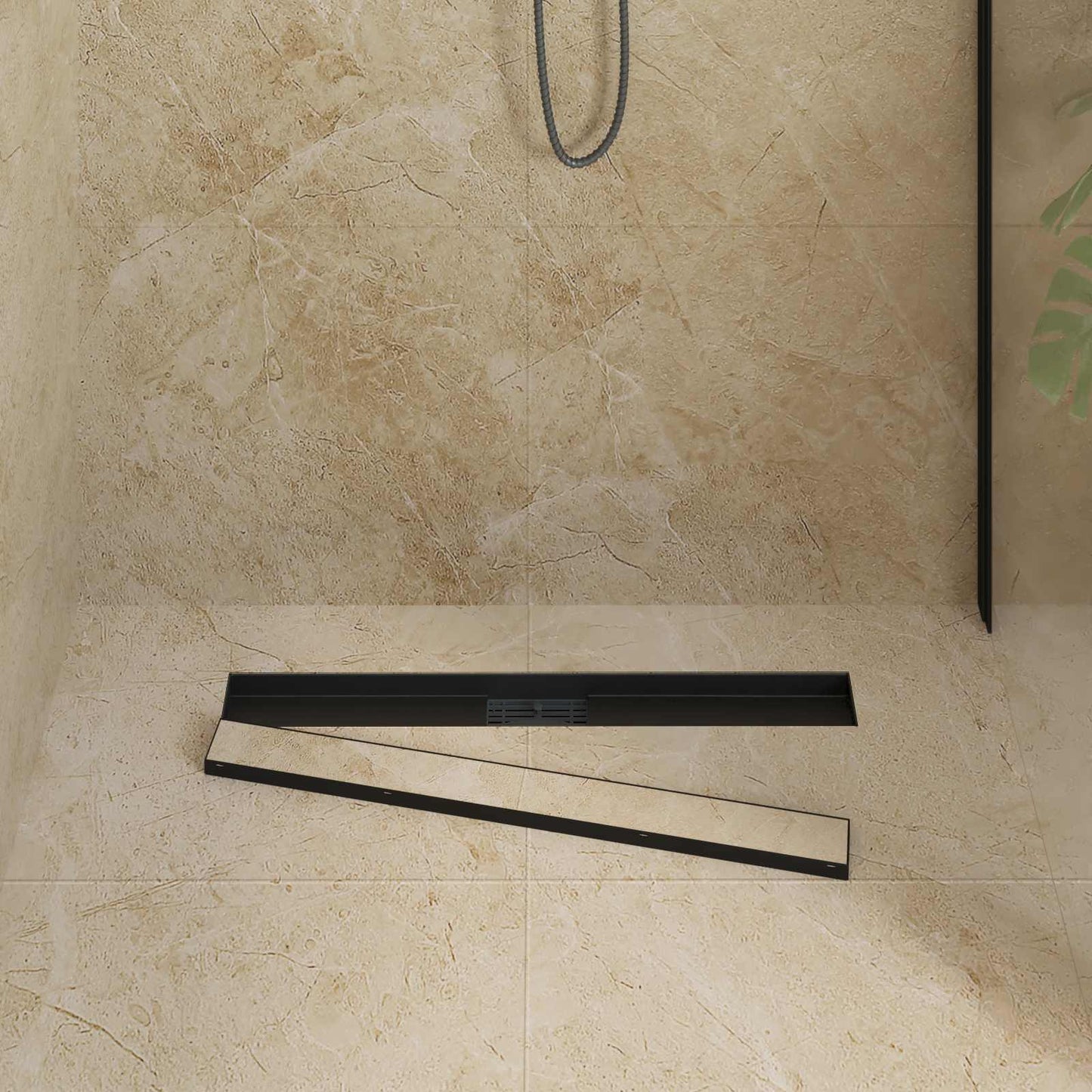 vidaXL 2 in 1 Shower Drain Black 80 cm Stainless Steel 304 3