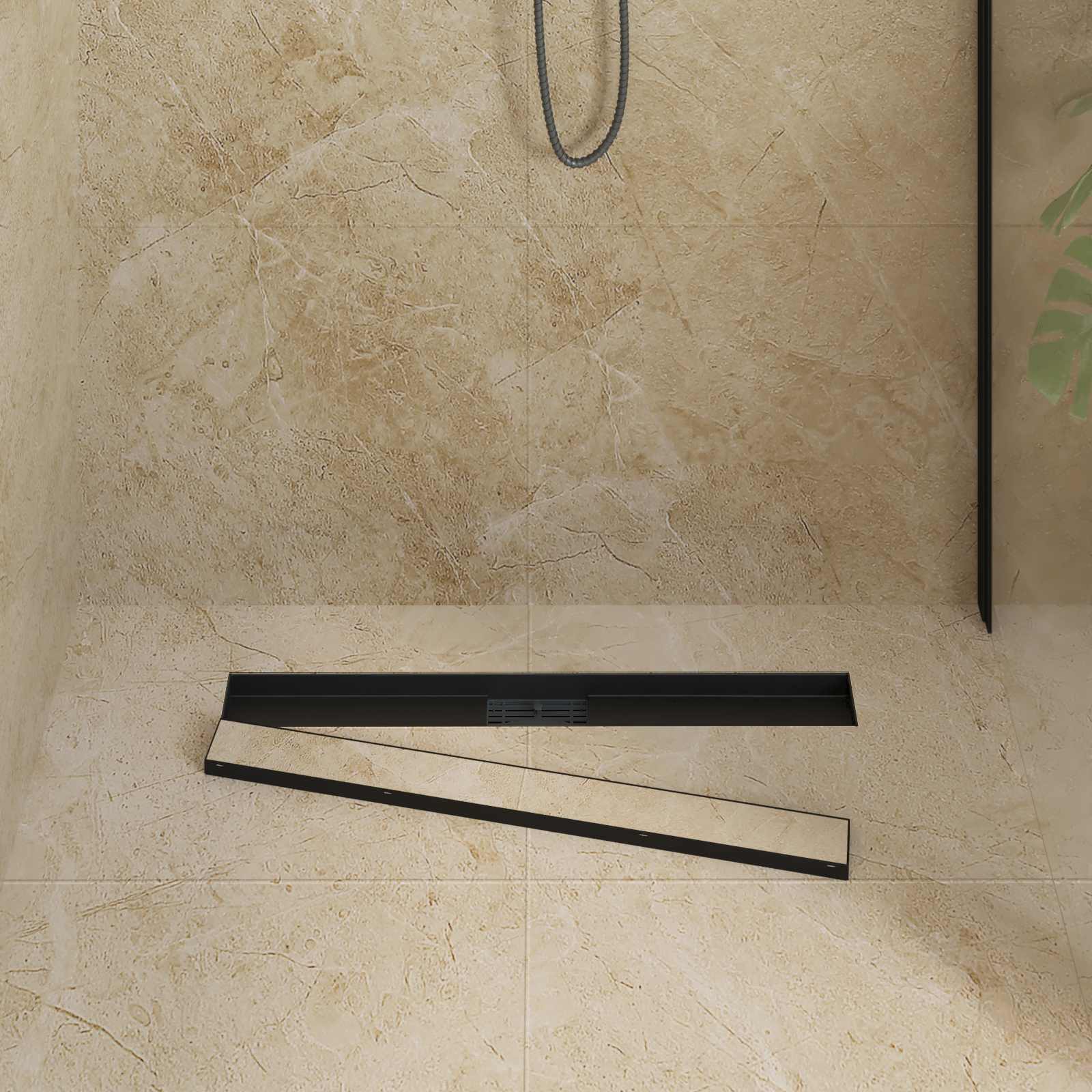 vidaXL 2 in 1 Shower Drain Black 80 cm Stainless Steel 304 3