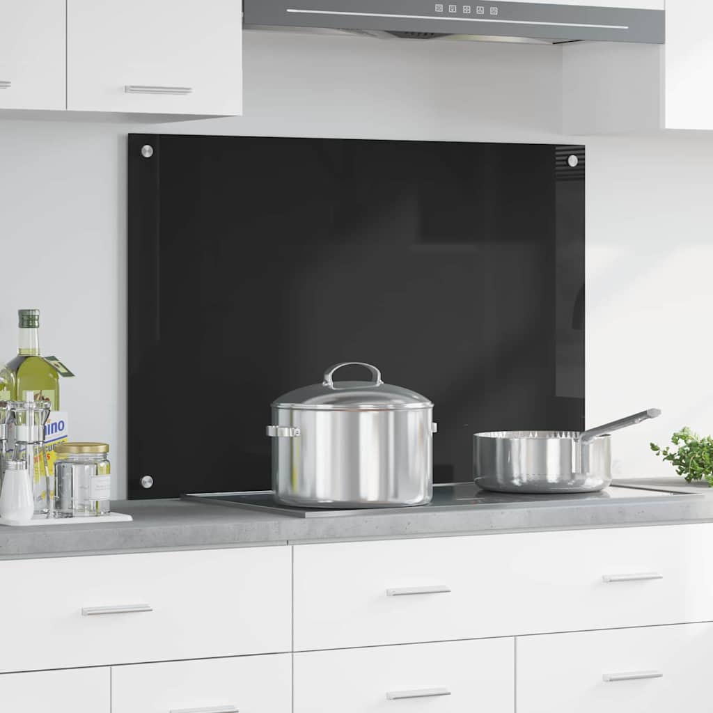 vidaXL Kitchen Backsplash Black 90 x 60 cm Tempered Glass 1