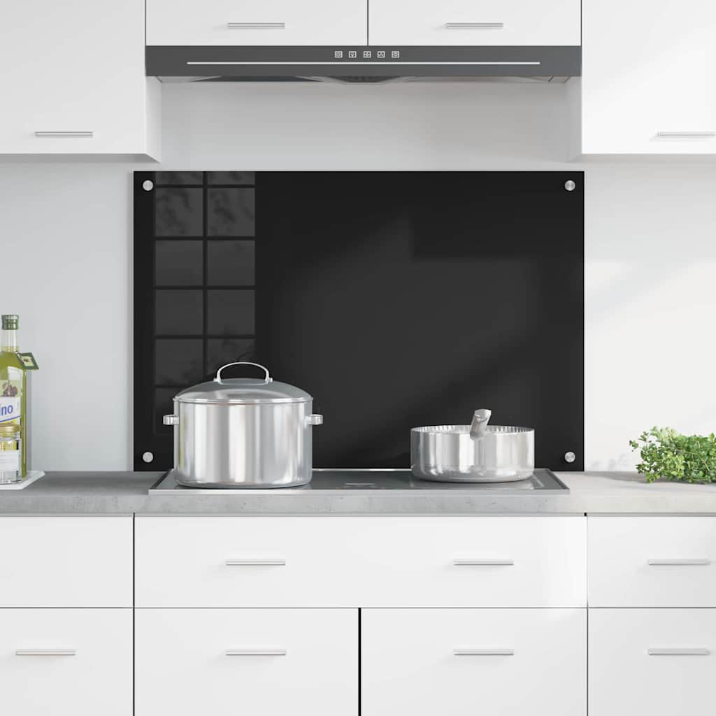 vidaXL Kitchen Backsplash Black 90 x 60 cm Tempered Glass 3