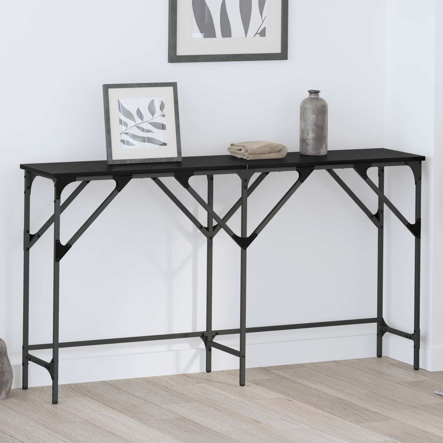 vidaXL Console Table Black Oak 140 x 29 x 75 cm Engineered Wood 1