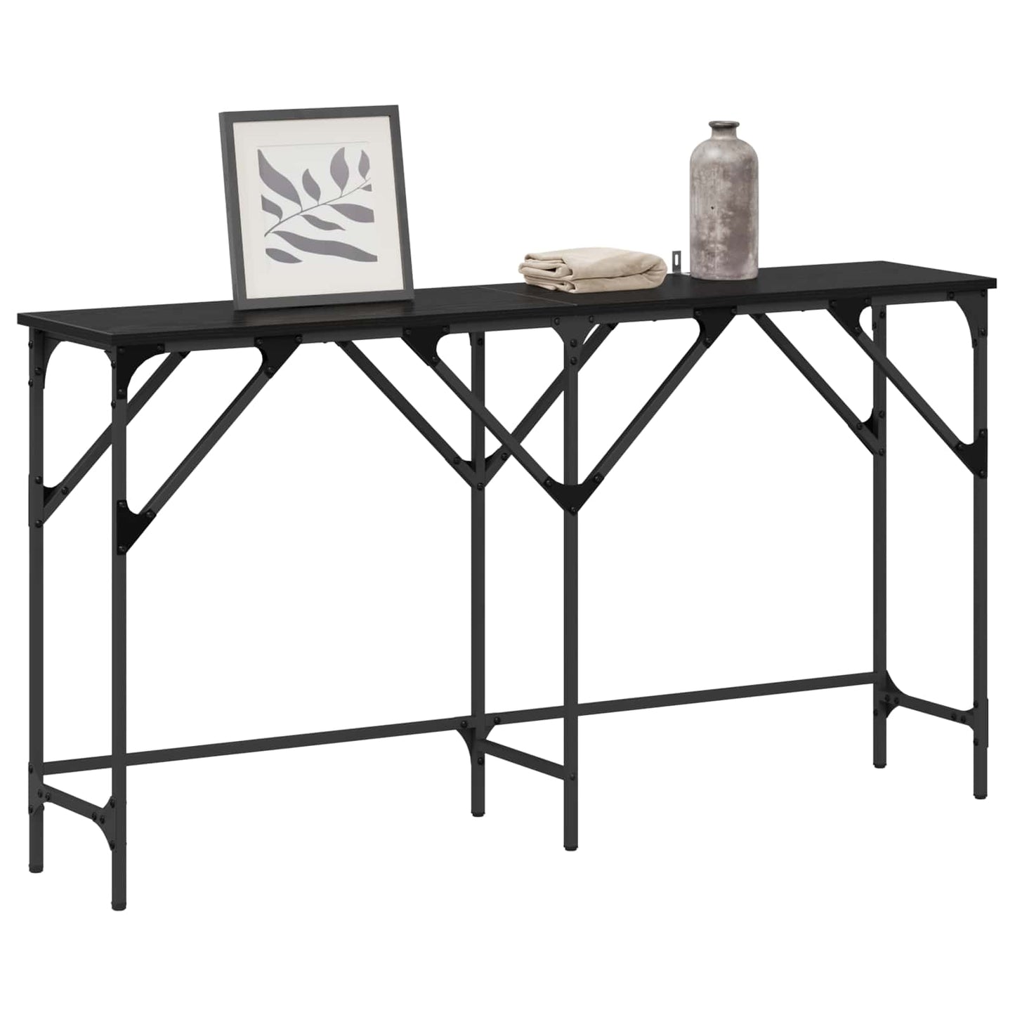 vidaXL Console Table Black Oak 140 x 29 x 75 cm Engineered Wood 3