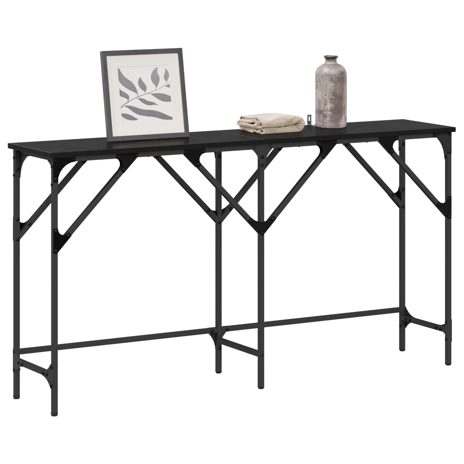 vidaXL Console Table Black Oak 140 x 29 x 75 cm Engineered Wood 3