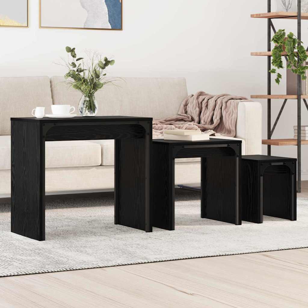 vidaXL Coffee Table 3 pcs Black Oak 60 x 35 x 56 cm Engineered wood 1