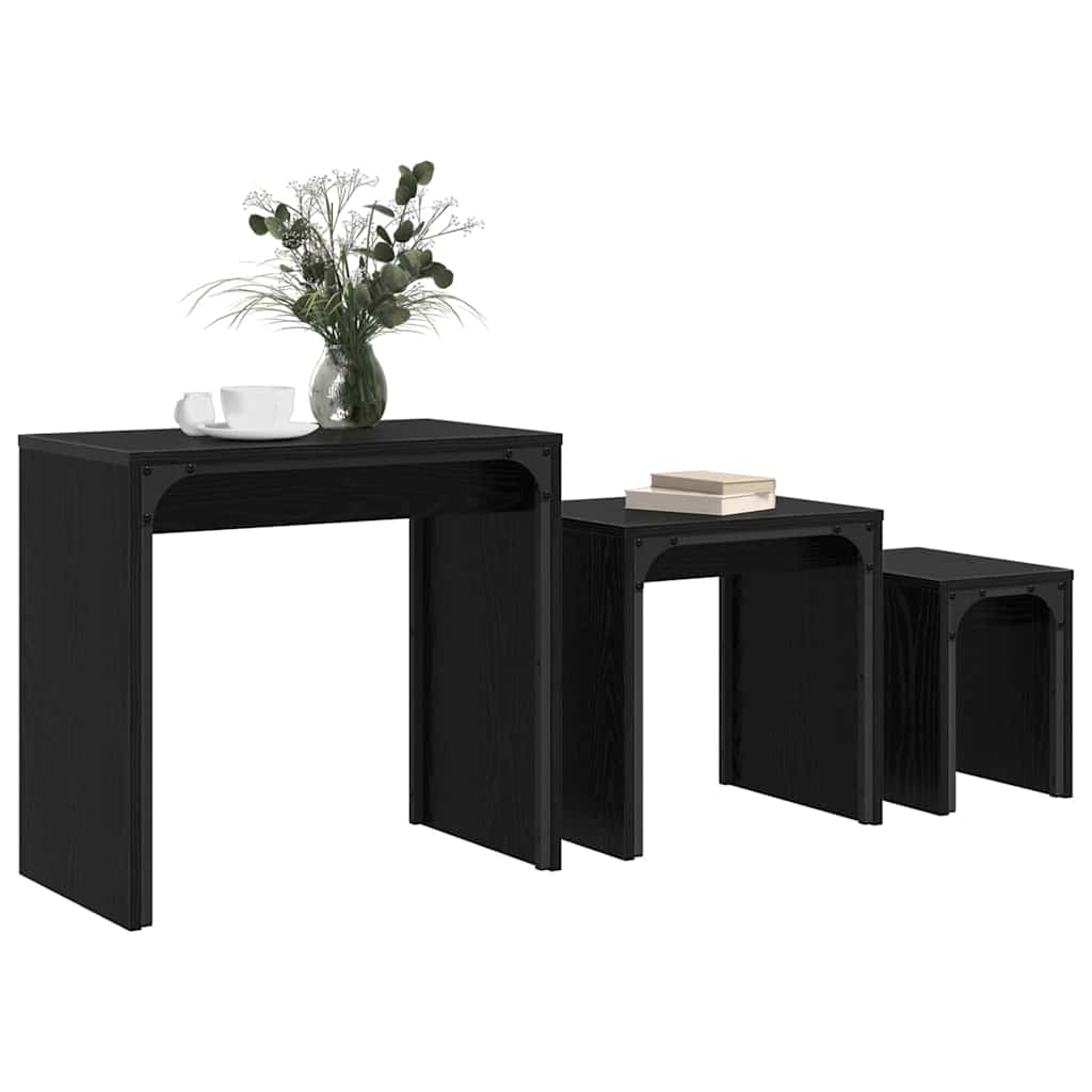 vidaXL Coffee Table 3 pcs Black Oak 60 x 35 x 56 cm Engineered wood 3