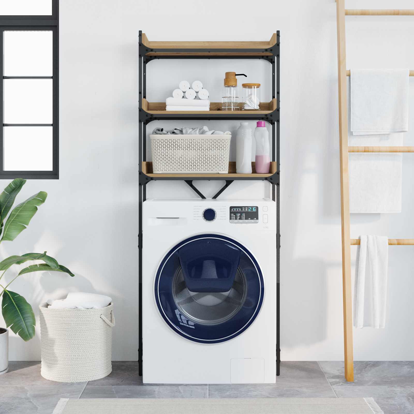vidaXL Washing Machine Shelf with Shelf Artisan Oak 67 x 25 x 163 cm 4