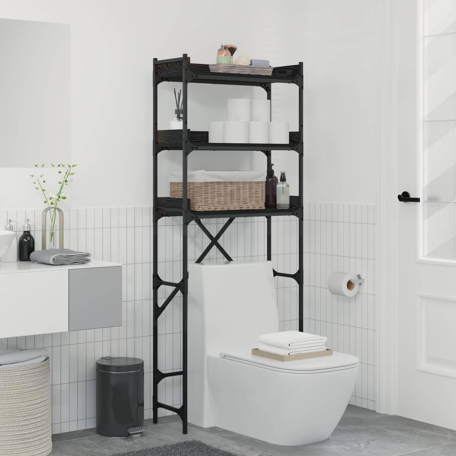vidaXL Washing Machine Shelf with Shelf Black 0ak 67 x 25 x 163 cm 1