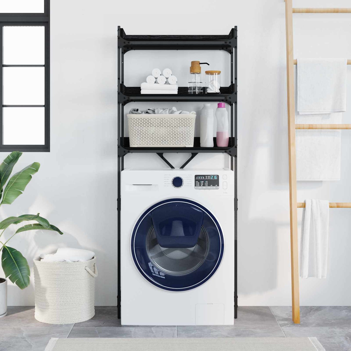 vidaXL Washing Machine Shelf with Shelf Black 0ak 67 x 25 x 163 cm 4