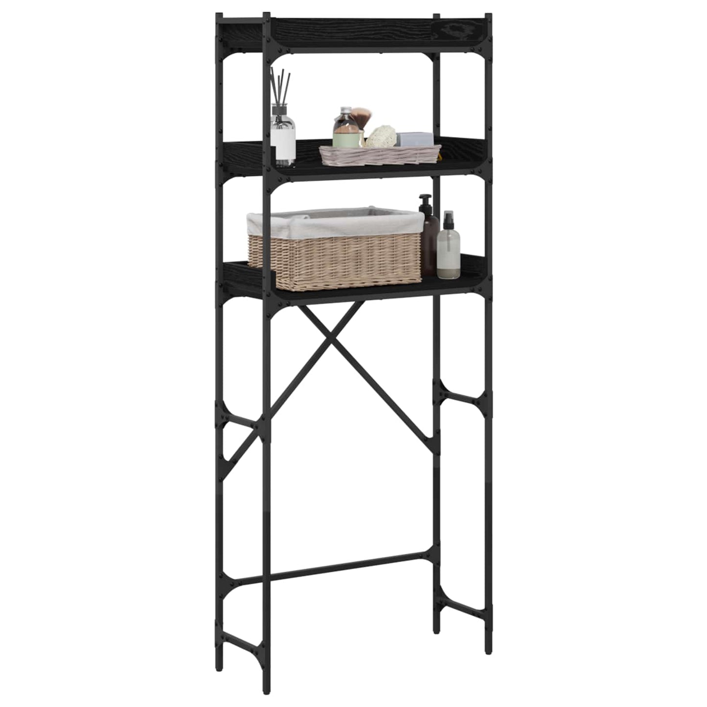vidaXL Washing Machine Shelf with Shelf Black 0ak 67 x 25 x 163 cm 3