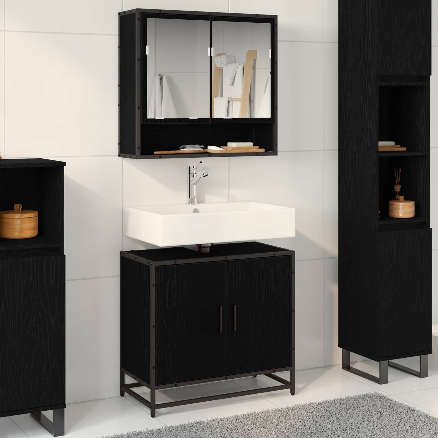 vidaXL Bathroom Sink Cabinet Black Oak 65 x 33 x 60 cm Engineered wood 1