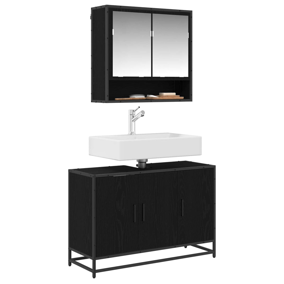 Bathroom Sink Cabinet 90x33x60 cm Engineered Wood Black oak
