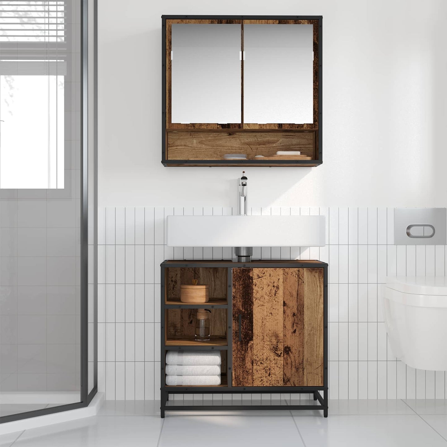 vidaXL Bathroom Cabinet Old Wood 65 x 33 x 60 cm Engineered Wood 4