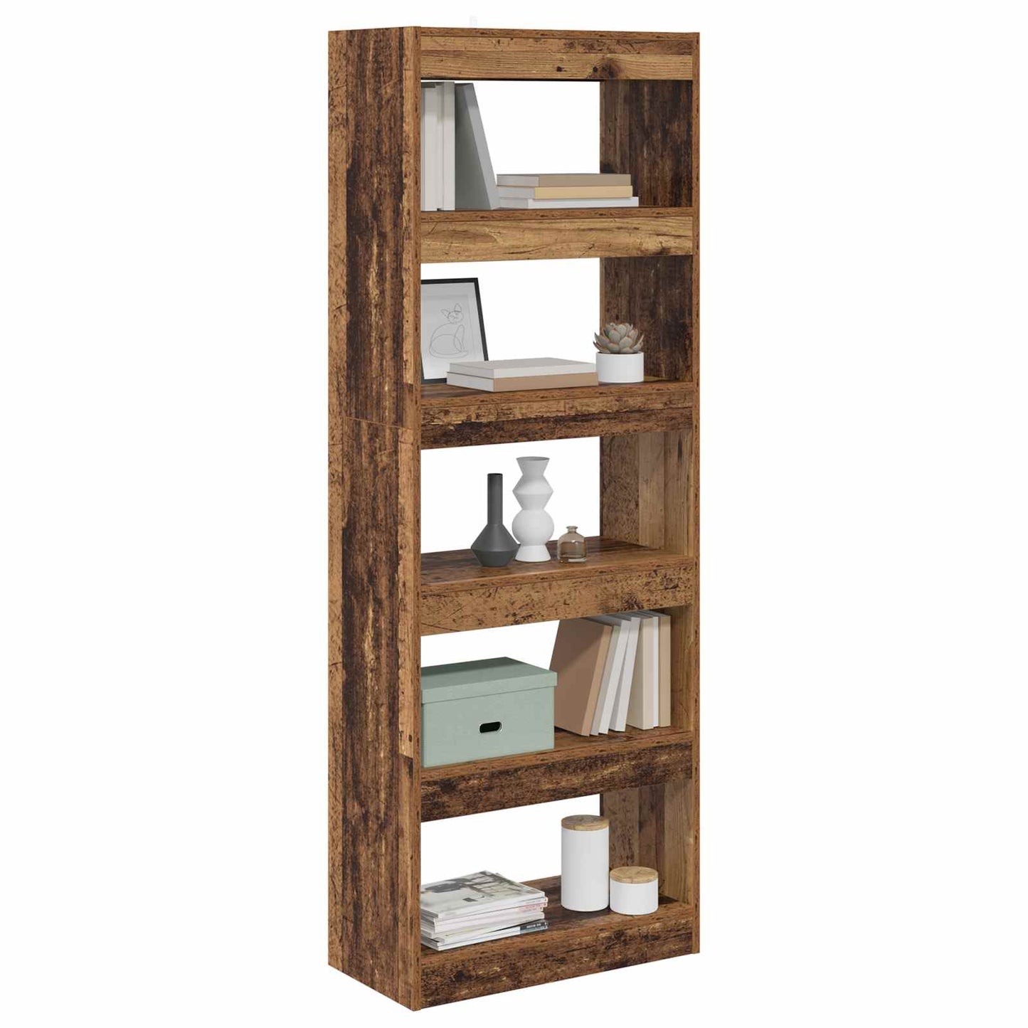 vidaXL Book Cabinet 5-Tier 60 x 30 x 166 cm Engineered Wood Old wood 3