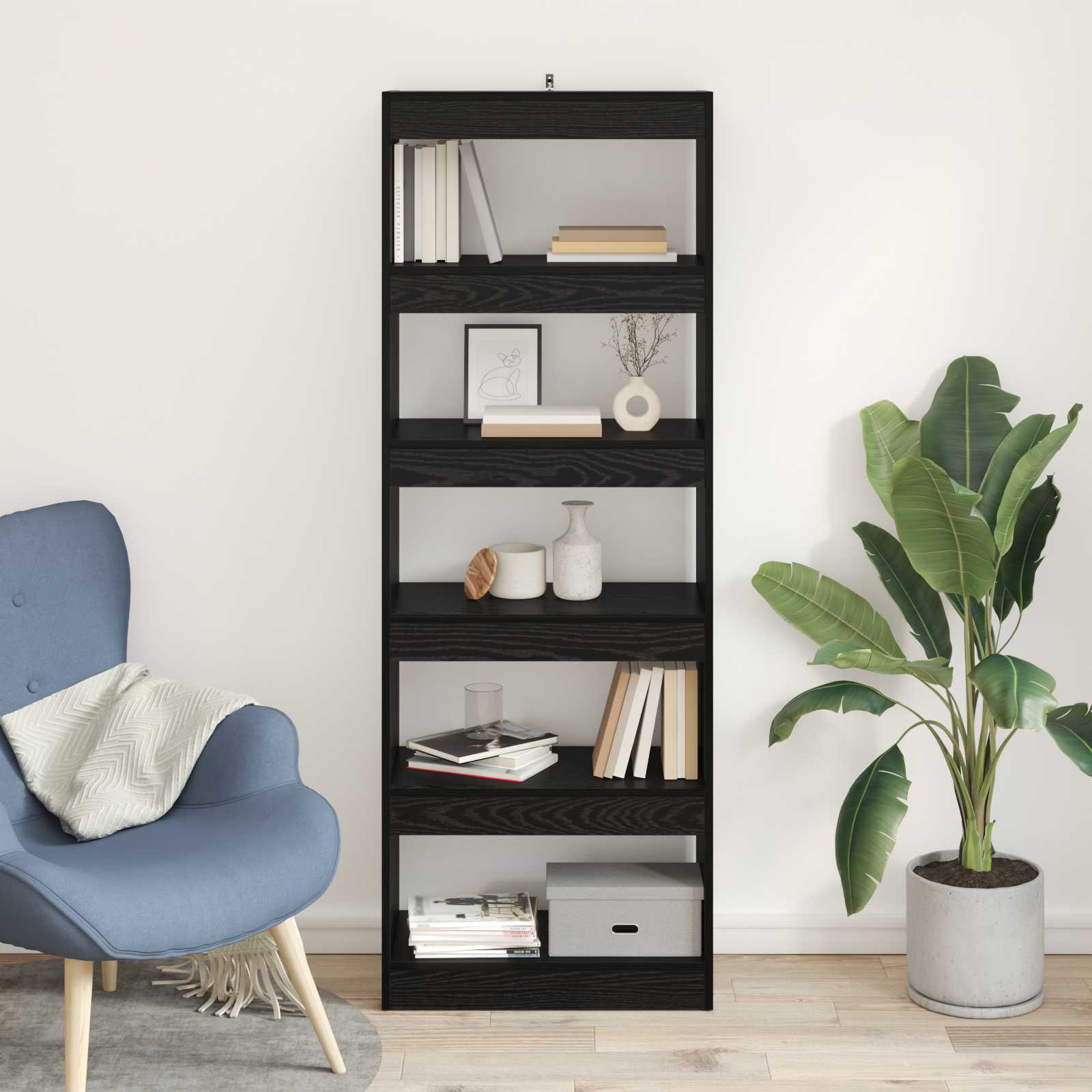 vidaXL Book Cabinet 5-Tier 60 x 30 x 166 cm Engineered Wood Black oak 4