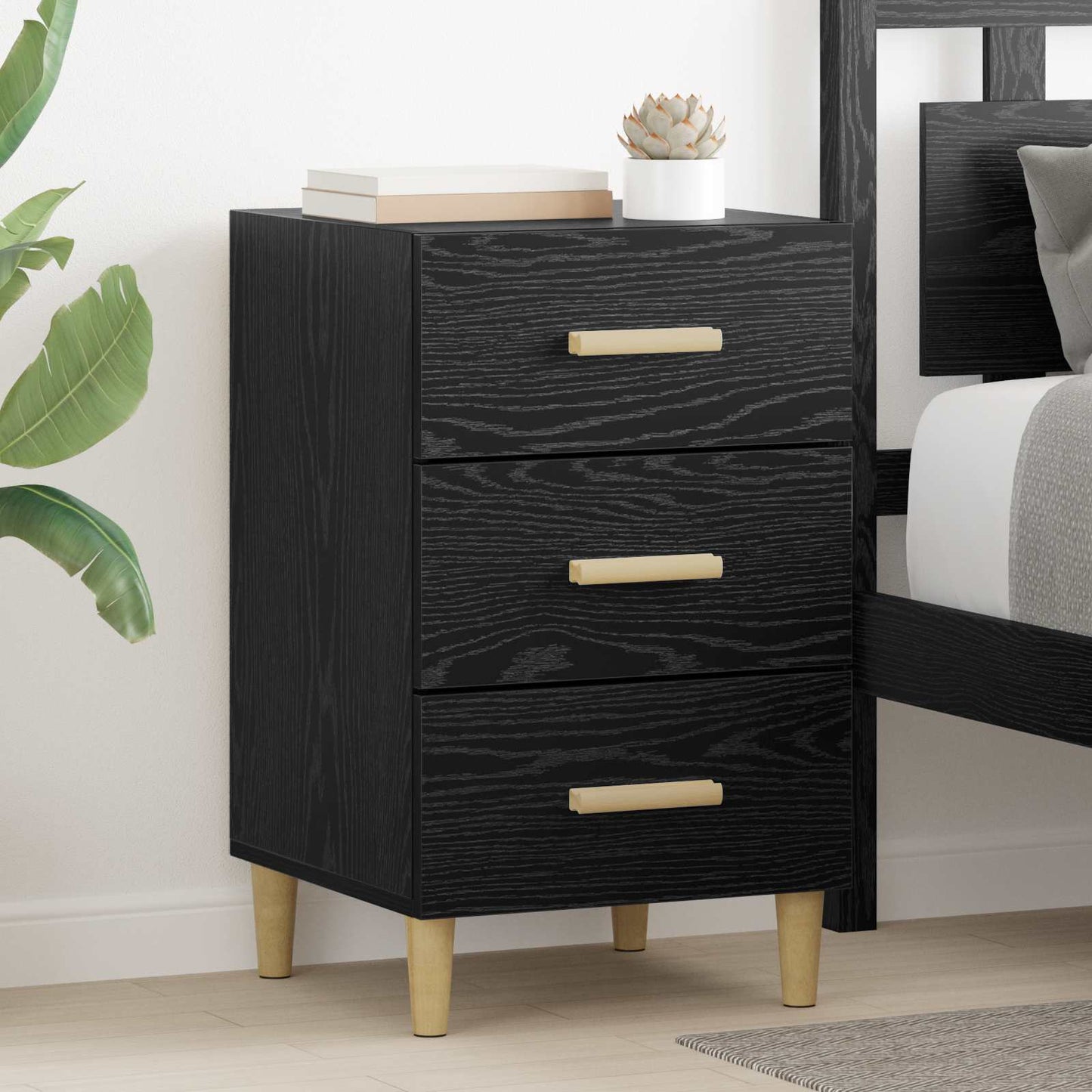 vidaXL Bedside Cabinet Black Oak 40 x 40 x 66 cm Engineered Wood 1