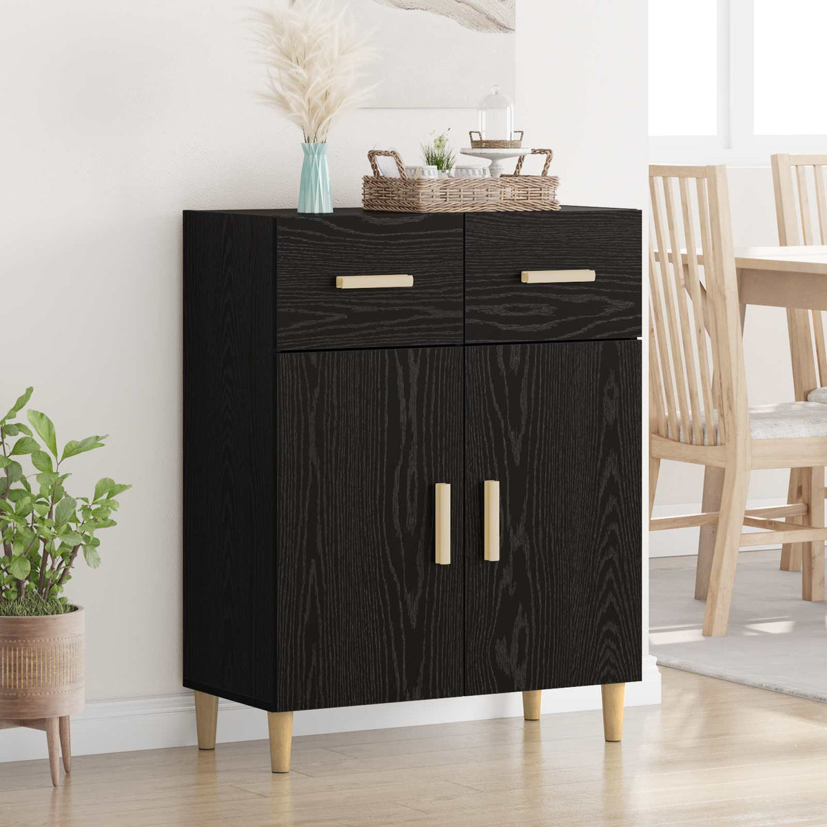 Sideboard 69,5x34x89 cm Engineered Wood Black oak