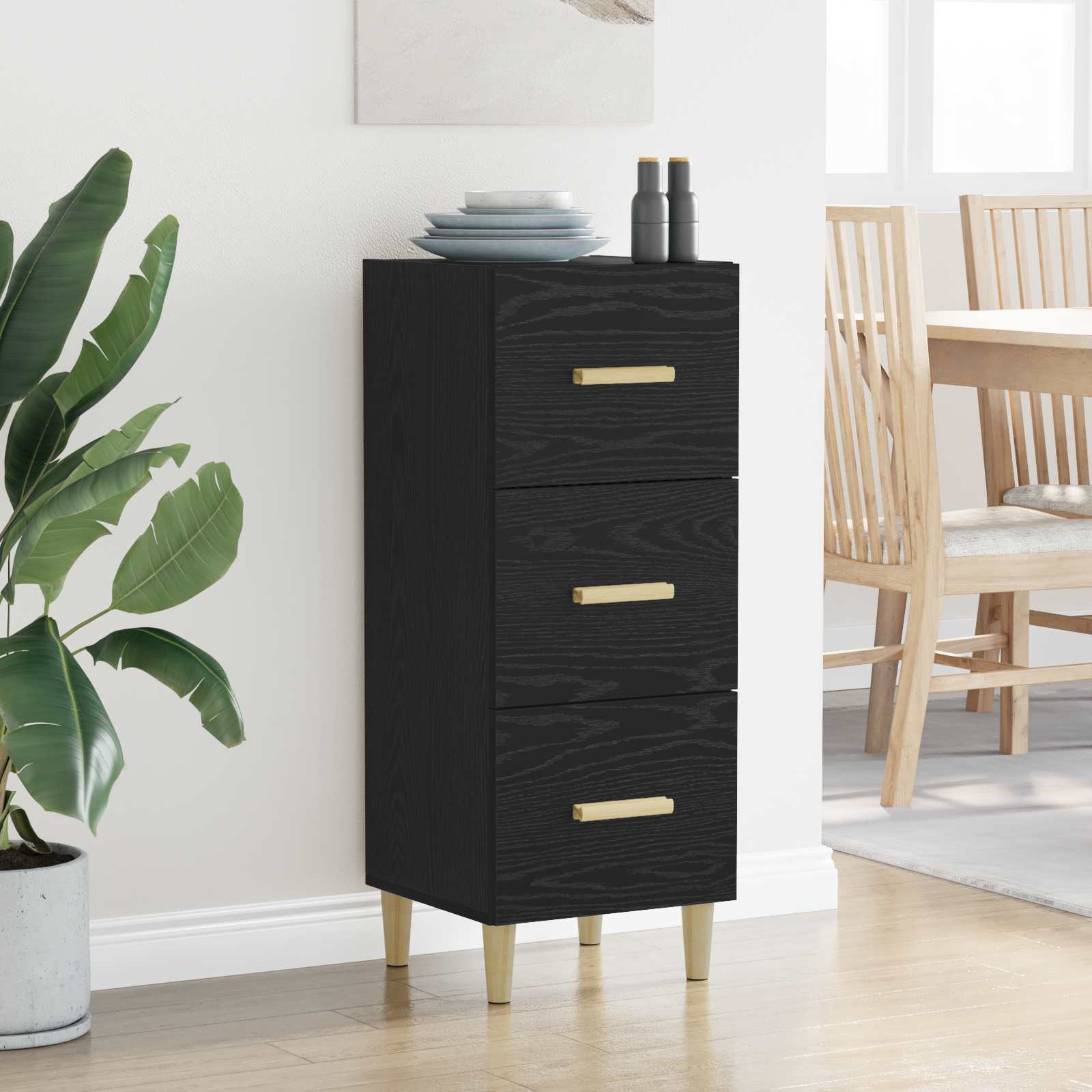 vidaXL Sideboard Black oak 34.5 x 34 x 90 cm Engineered Wood 4