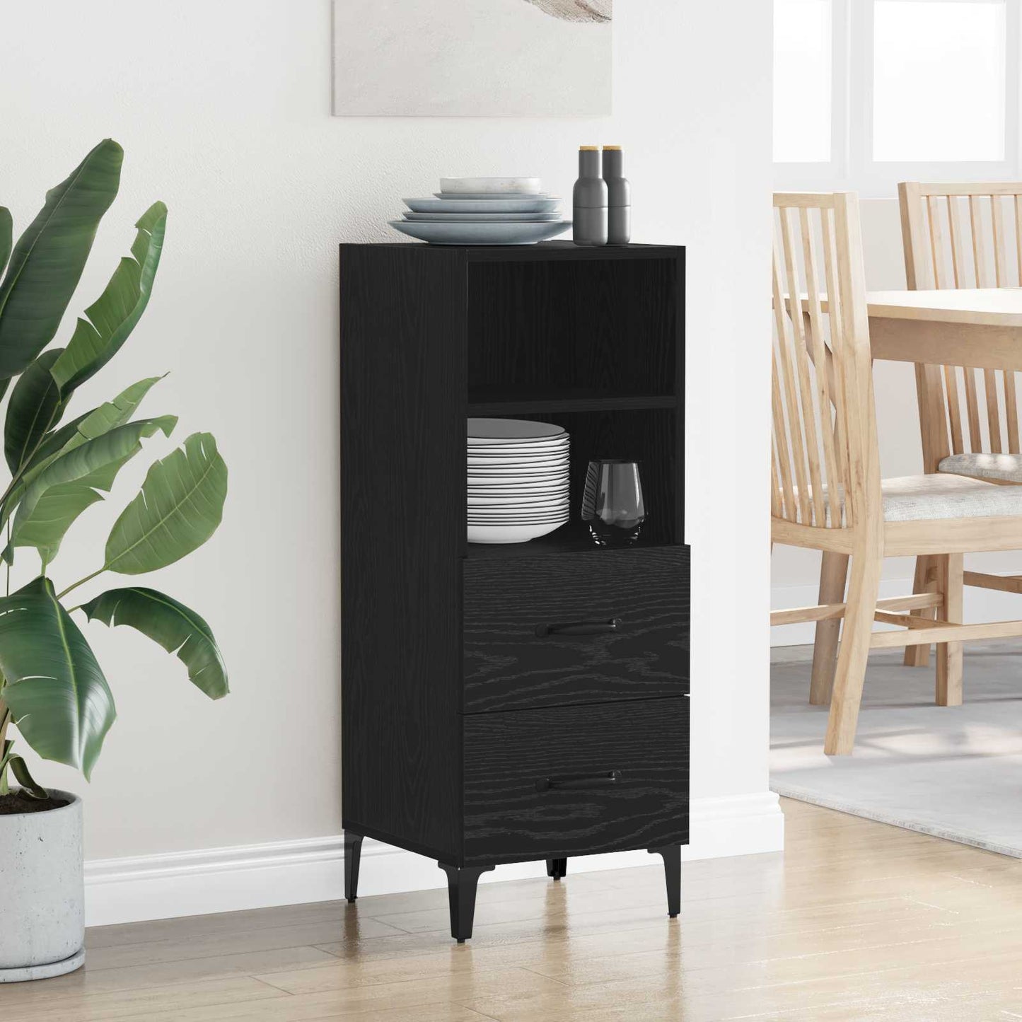 vidaXL Sideboard Black oak 34 x 34.5 x 90 cm Engineered Wood 4