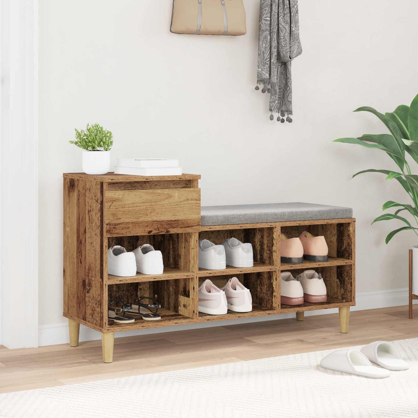 vidaXL Shoe Cabinet 102 x 36 x 60 cm Engineered Wood Old Wood 4