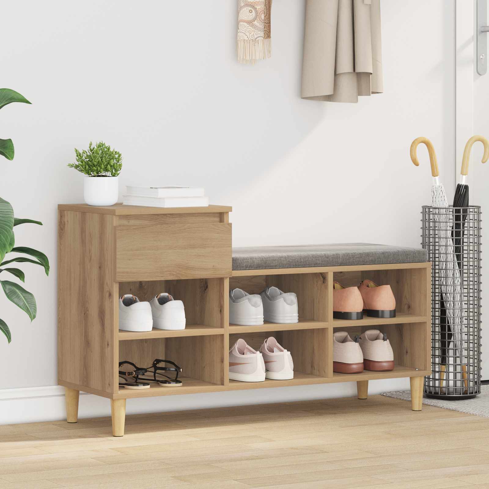 vidaXL Shoe Cabinet 102 x 36 x 60 cm Engineered Wood Artisan Oak 1