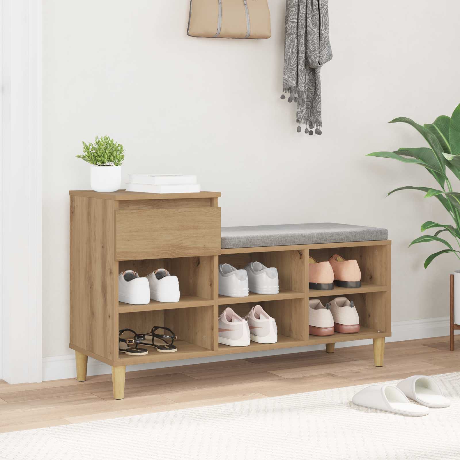 vidaXL Shoe Cabinet 102 x 36 x 60 cm Engineered Wood Artisan Oak 4