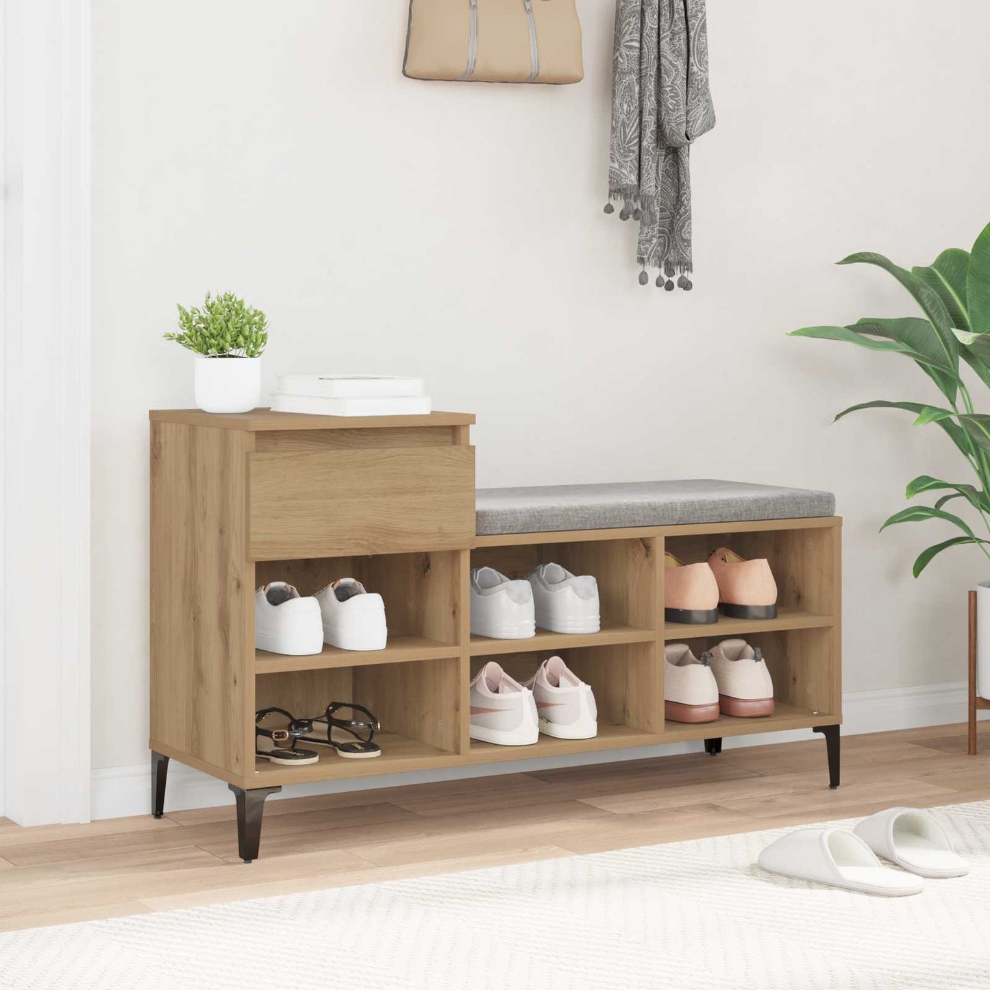 vidaXL Shoe Cabinet 102 x 36 x 60 cm Engineered Wood Artisan Oak 4