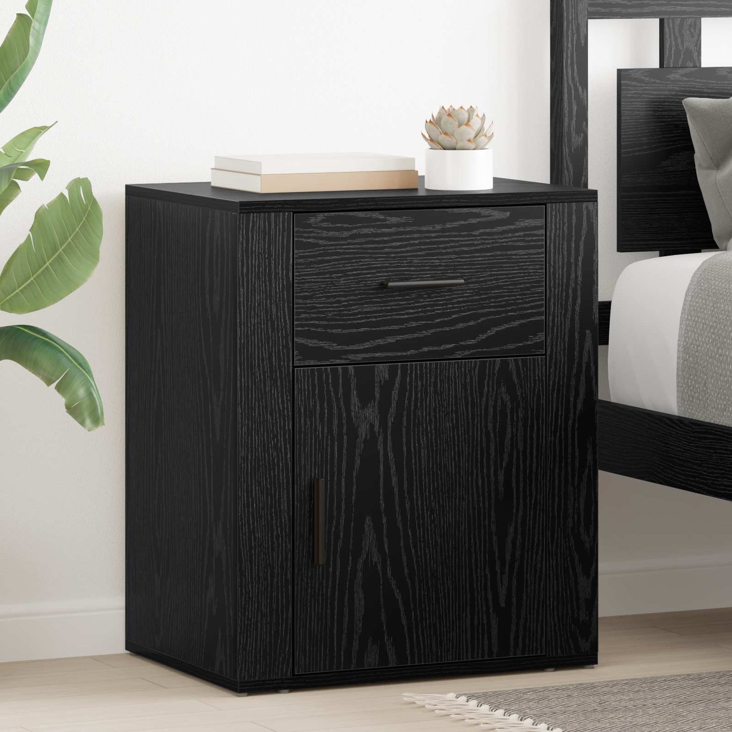 vidaXL Bedside Cabinet Black Oak 35 x 50 x 60 cm Engineered Wood 1
