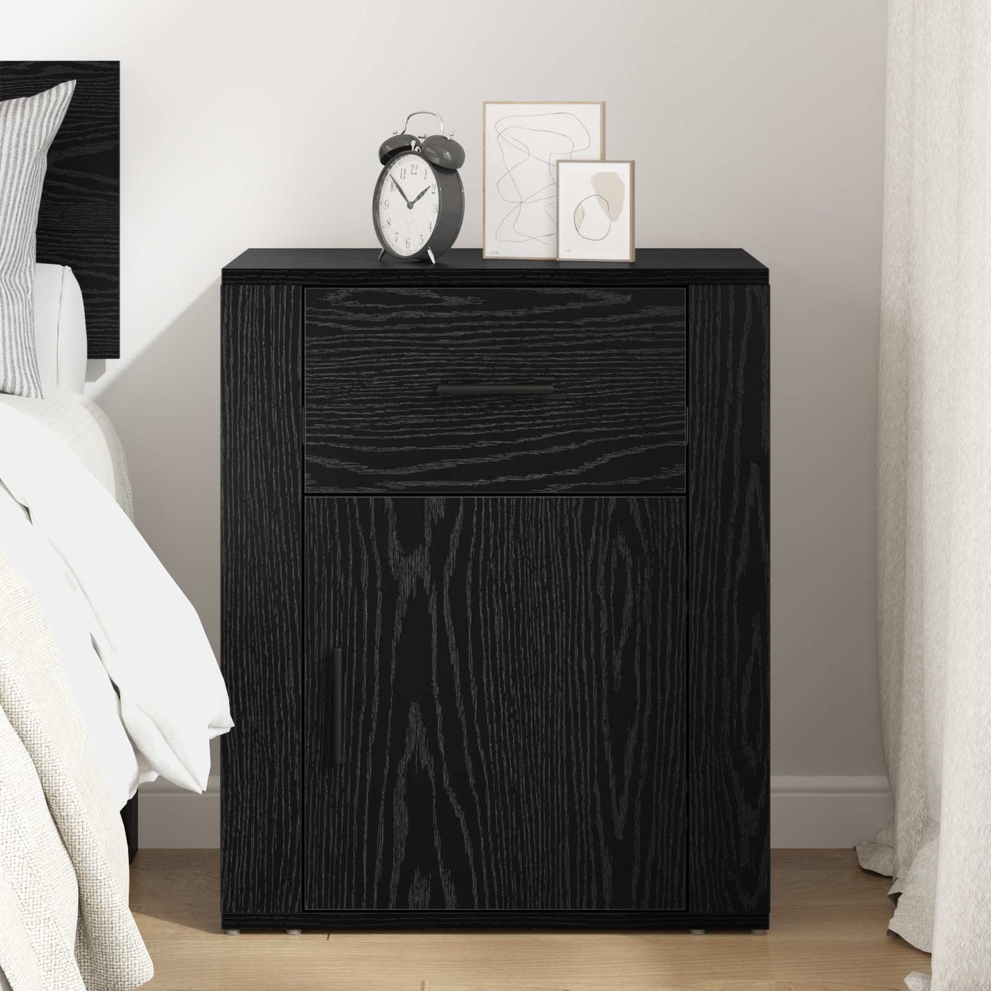 vidaXL Bedside Cabinet Black Oak 35 x 50 x 60 cm Engineered Wood 4