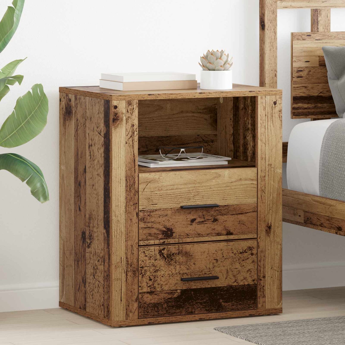 vidaXL Bedside Cabinet Old Wood 35 x 50 x 60 cm Engineered Wood 1