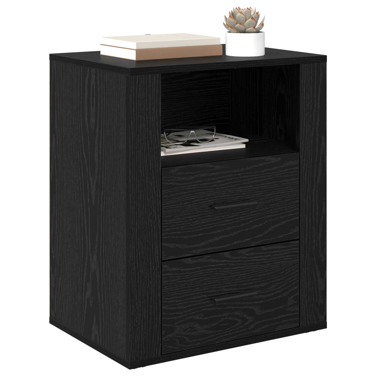 vidaXL Bedside Cabinet Black Oak 35 x 50 x 60 cm Engineered Wood 3