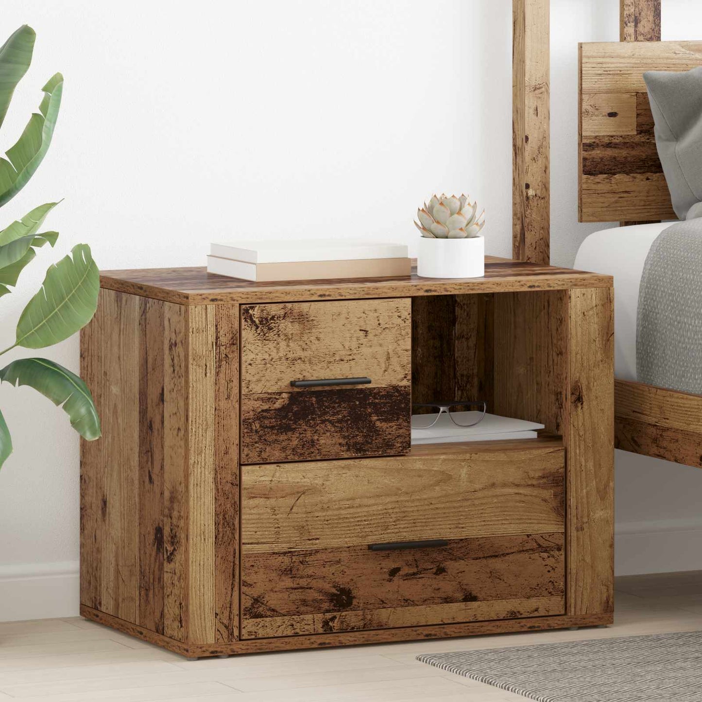 vidaXL Bedside Cabinet Old Wood 35 x 60 x 50 cm Engineered Wood 1