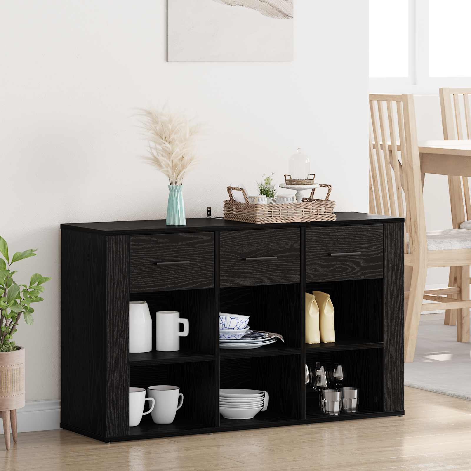 vidaXL Sideboard Black Oak 100 x 30 x 59.5 cm Engineered Wood 1