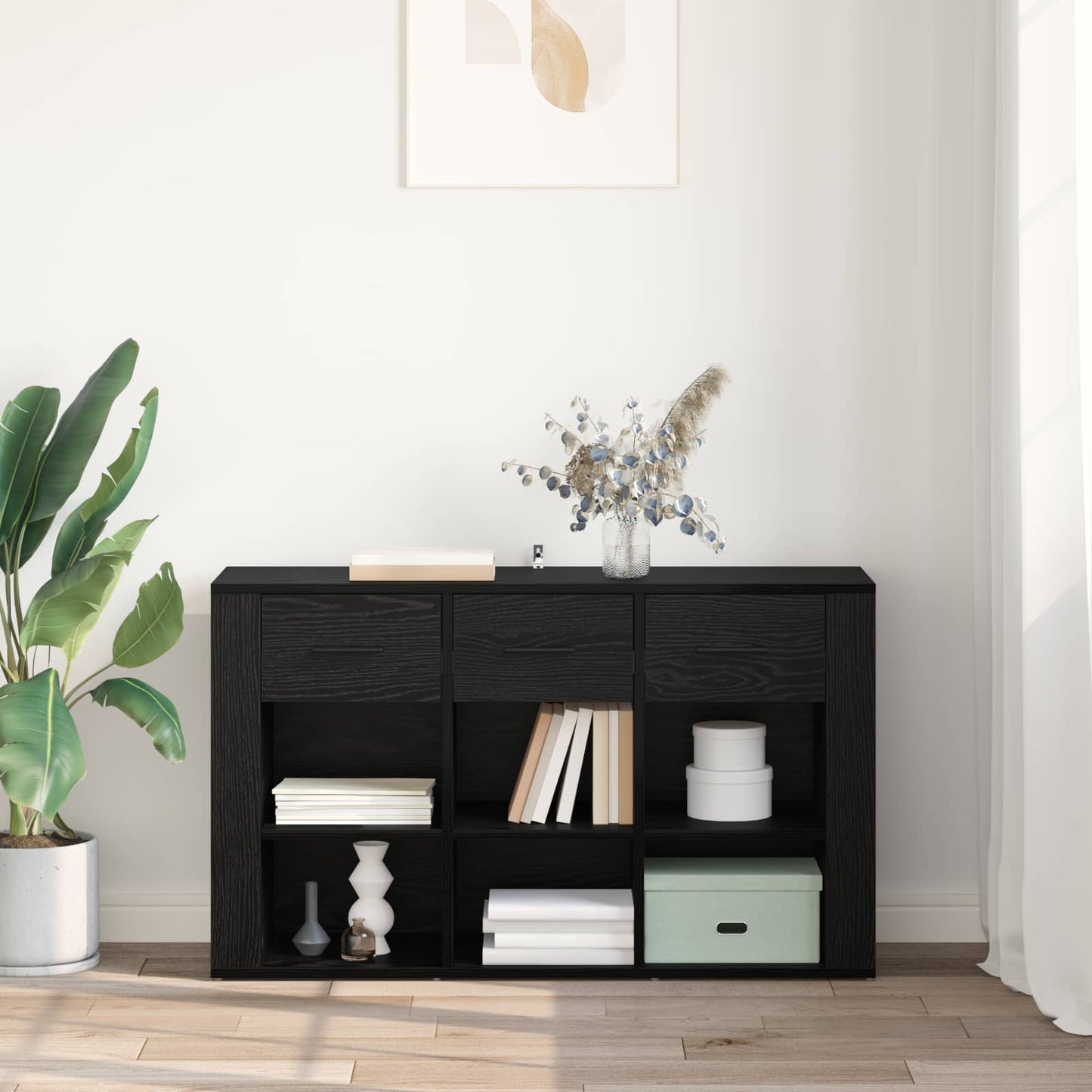 vidaXL Sideboard Black Oak 100 x 30 x 59.5 cm Engineered Wood 4