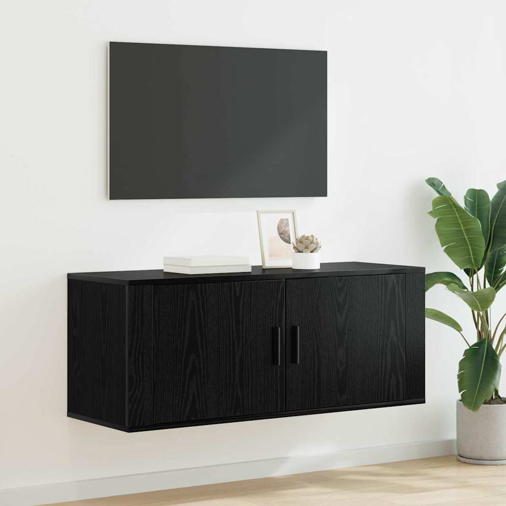 vidaXL Wall Mounted TV Cabinet 100 x 34.5 x 40 cm Black Oak 1