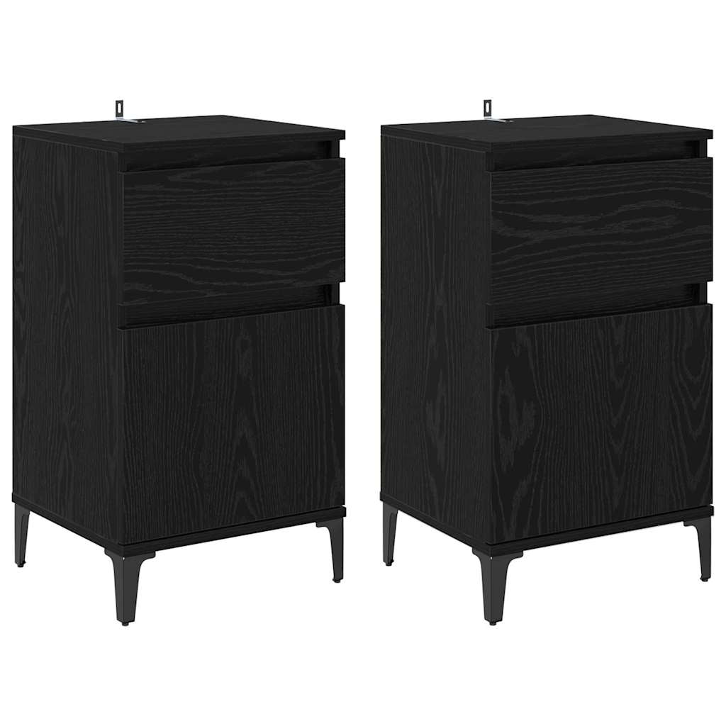 vidaXL Bedside Cabinet 2 pcs Black Oak 40 x 35 x 70 cm Engineered Wood 2