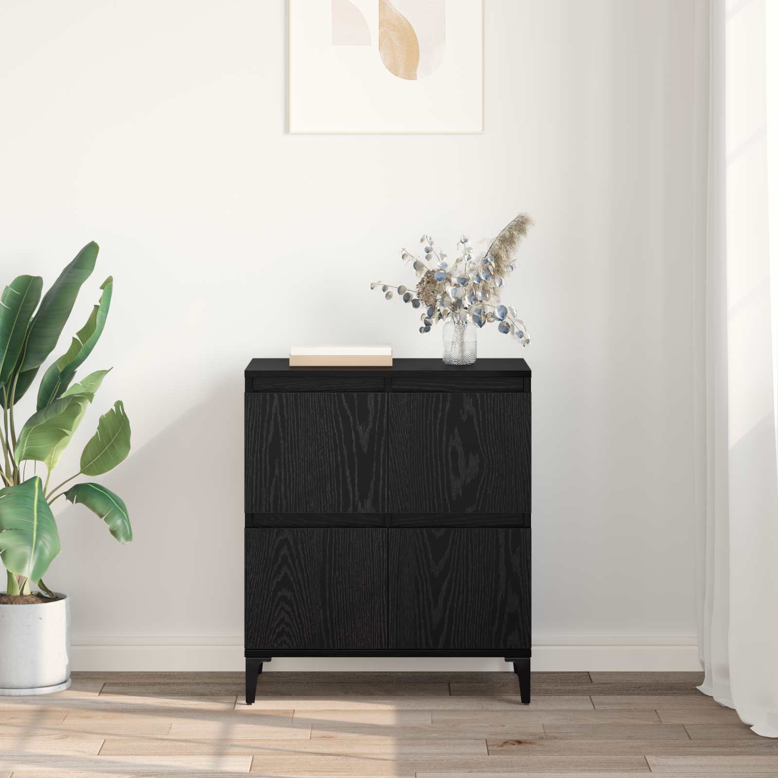 vidaXL Sideboard Black Oak 60 x 35 x 70 cm Engineered Wood and Iron 4