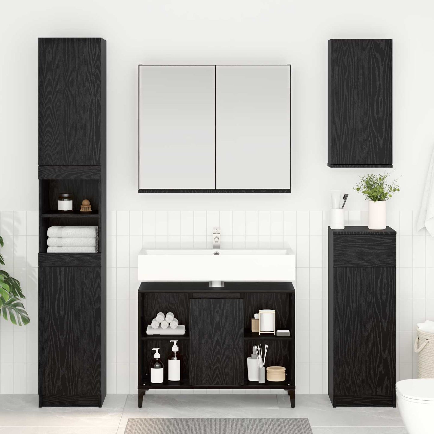 vidaXL Sink cabinet Black Oak 80 x 33 x 60 cm Engineered Wood and Iron 1