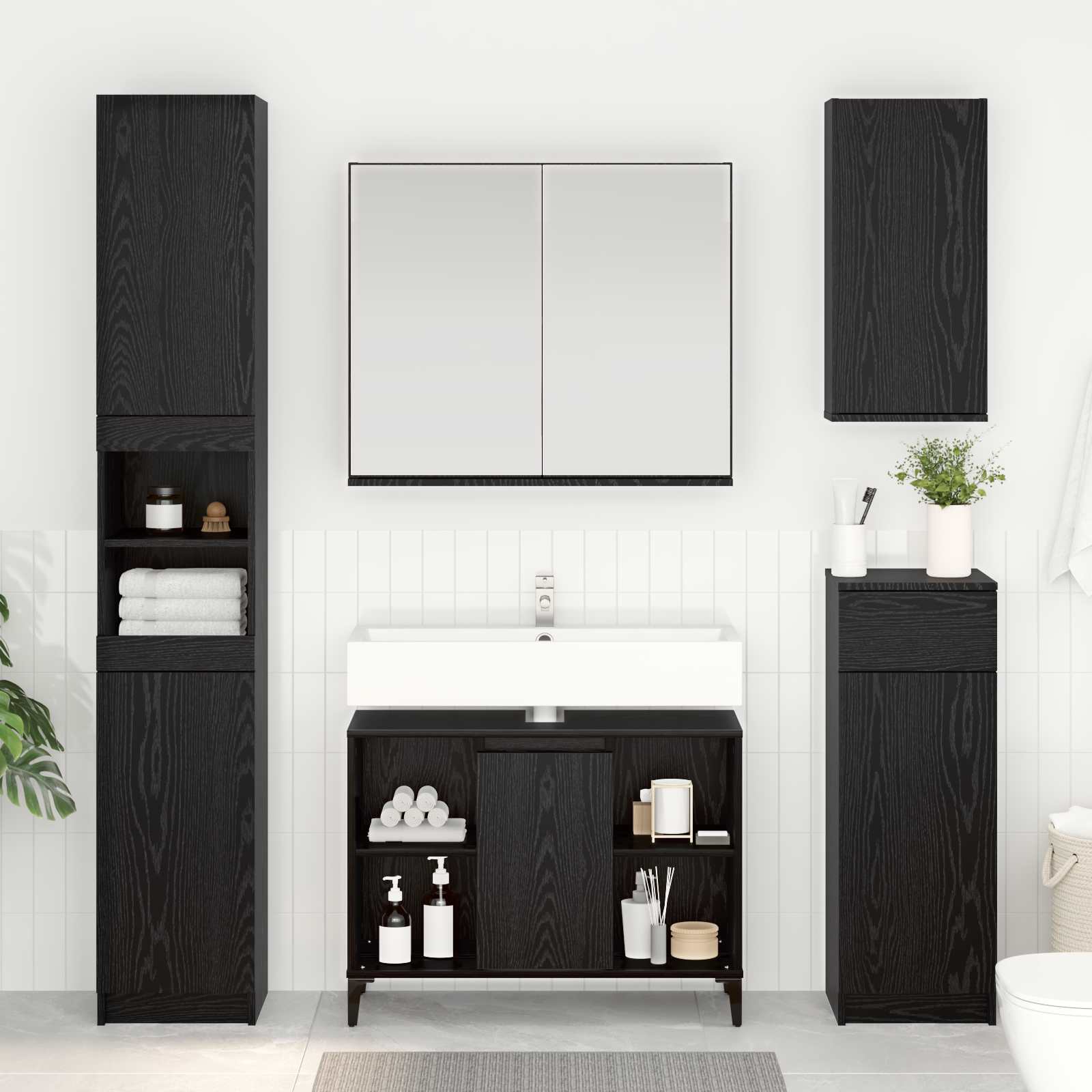 vidaXL Sink cabinet Black Oak 80 x 33 x 60 cm Engineered Wood and Iron 1