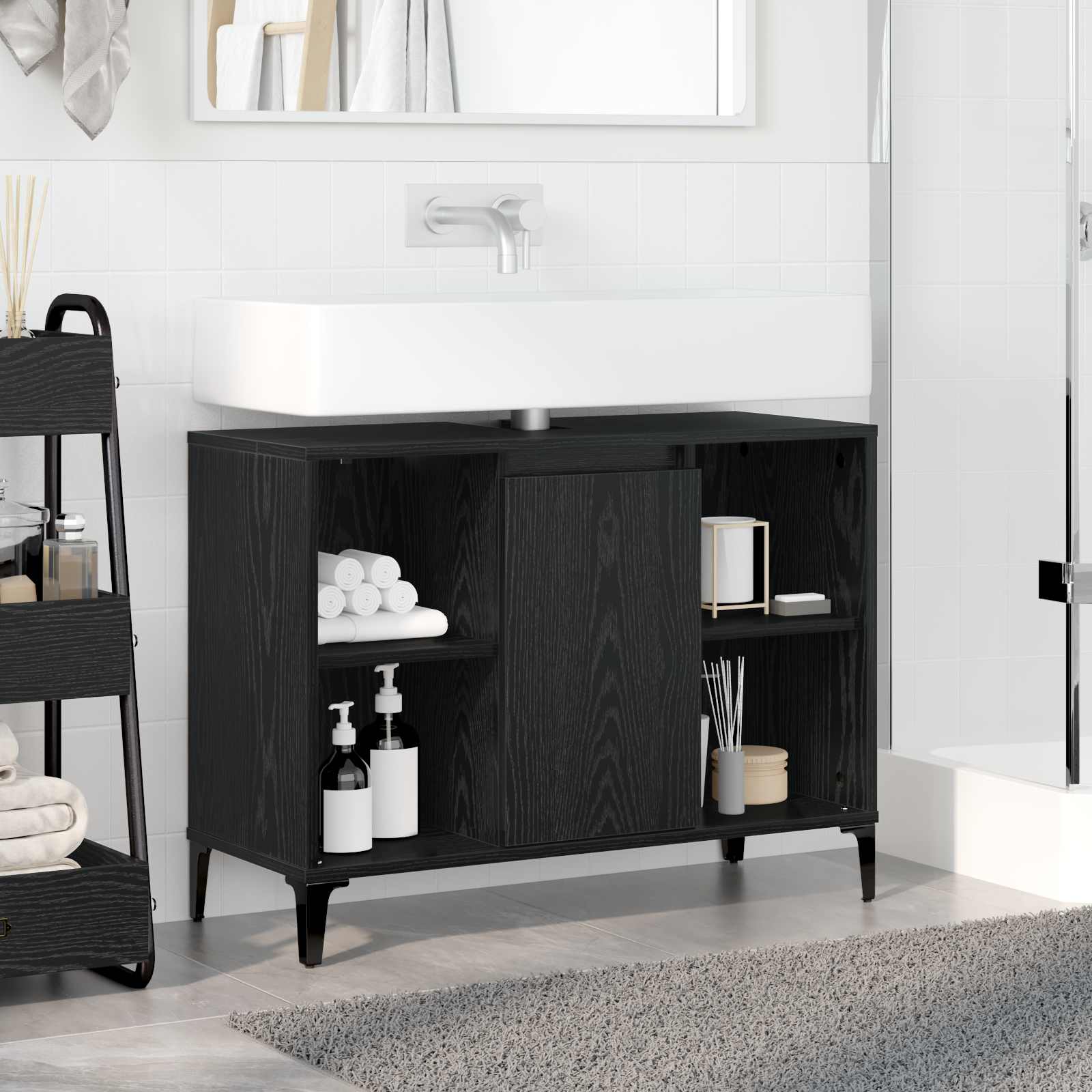 vidaXL Sink cabinet Black Oak 80 x 33 x 60 cm Engineered Wood and Iron 4