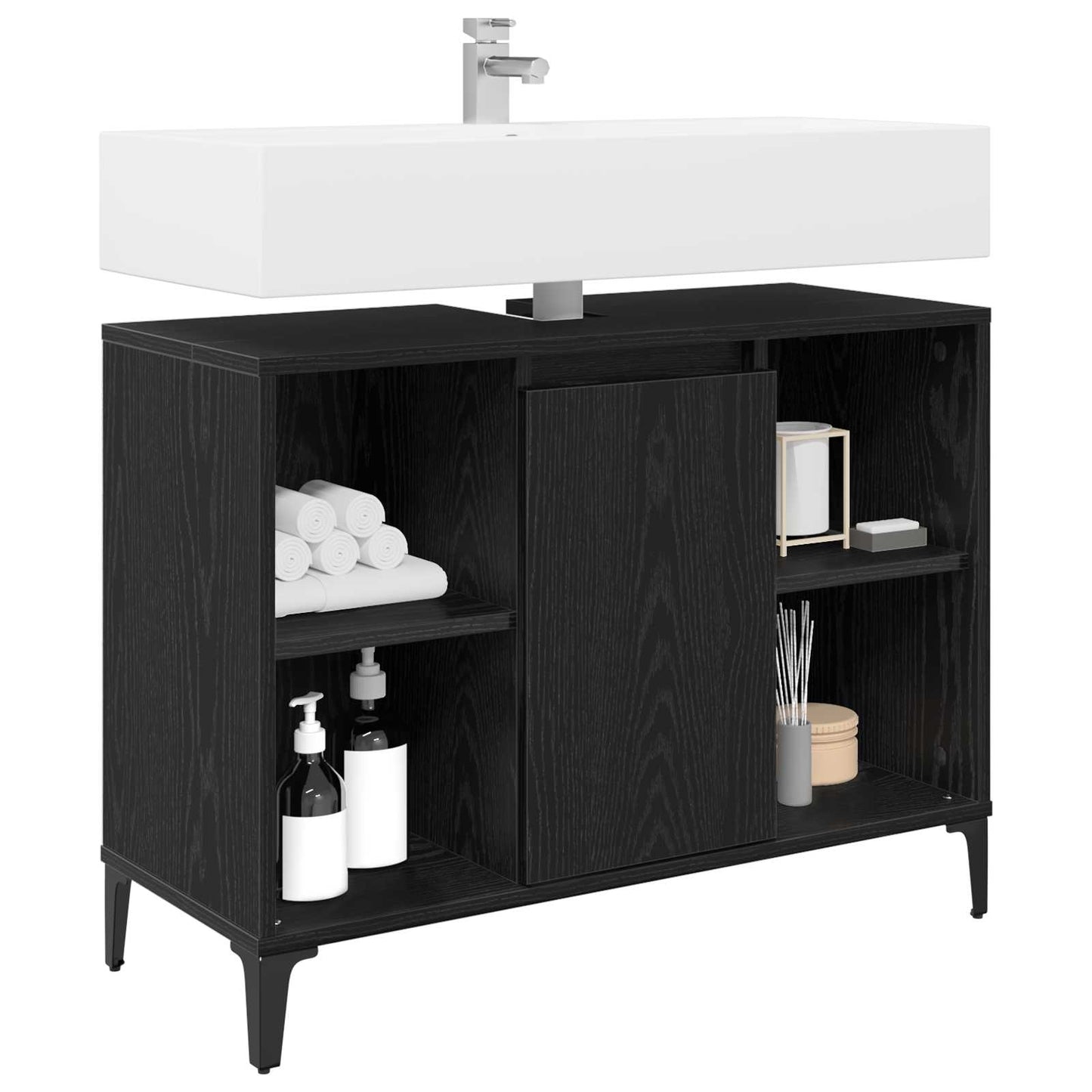 vidaXL Sink cabinet Black Oak 80 x 33 x 60 cm Engineered Wood and Iron 3