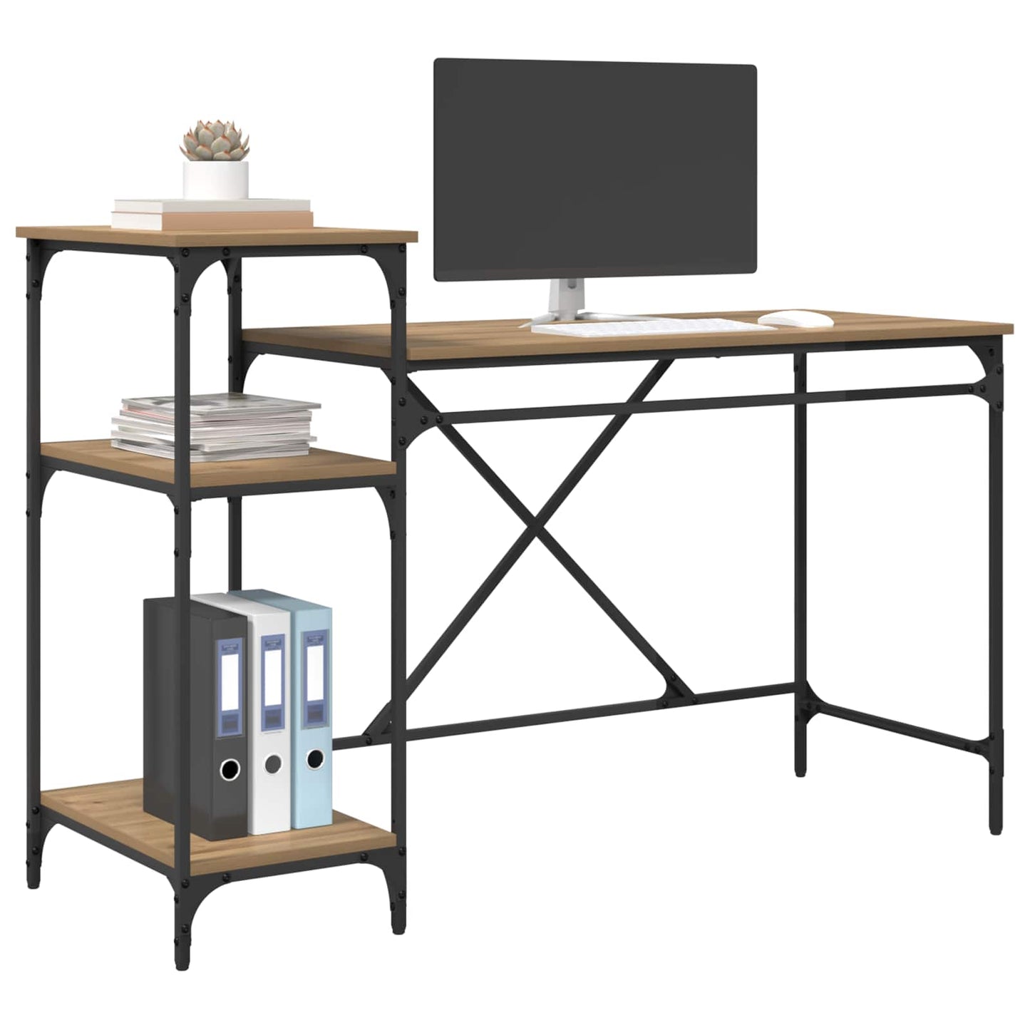 vidaXL Desk Artisan Oak Engineered Wood 135 x 50 x 90 cm 3