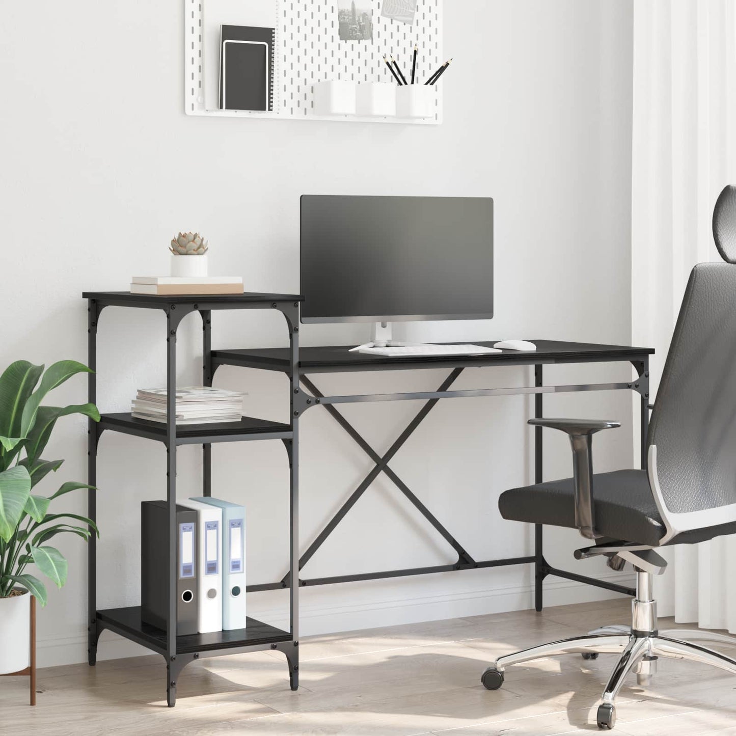 vidaXL Desk Black Oak Engineered Wood 135 x 50 x 90 cm 1