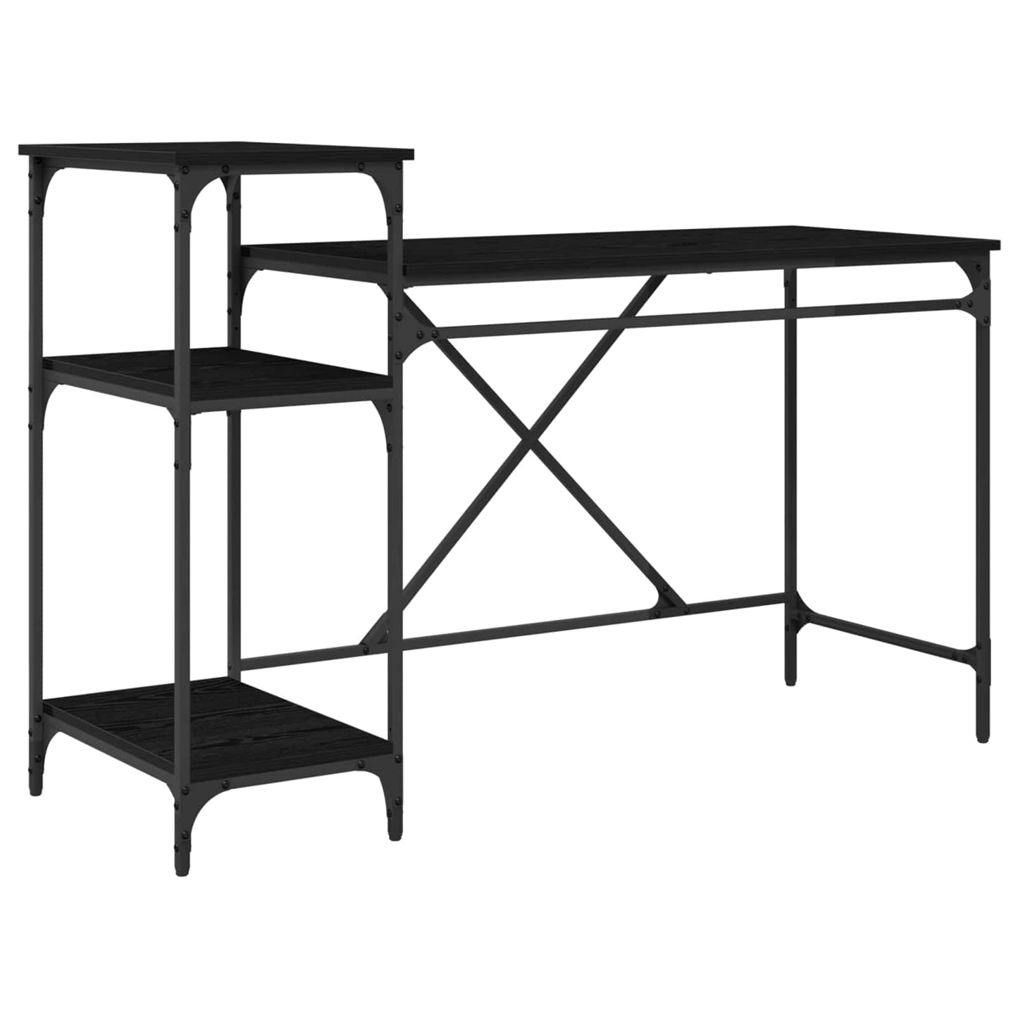 vidaXL Desk Black Oak Engineered Wood 135 x 50 x 90 cm 2