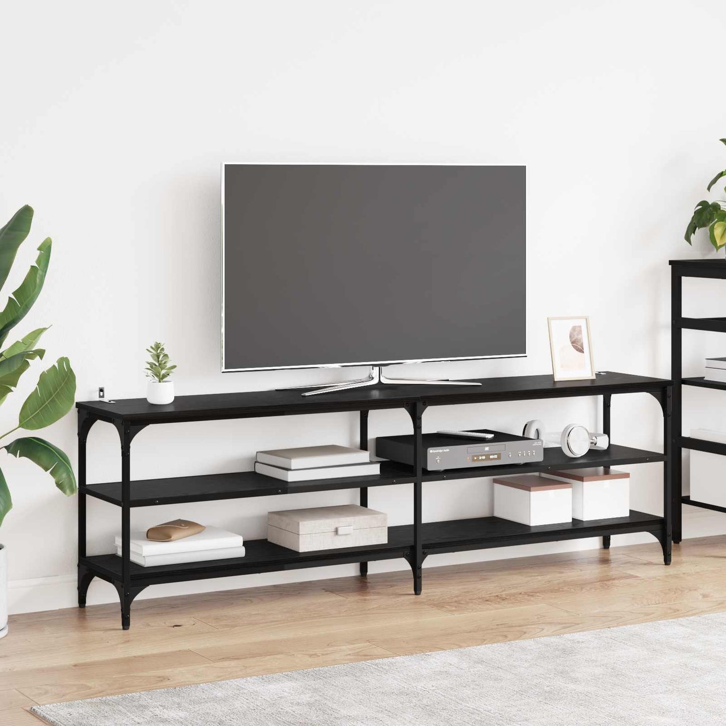 vidaXL TV Cabinet 160 x 30 x 50 cm Black Oak Engineered Wood and Iron 1
