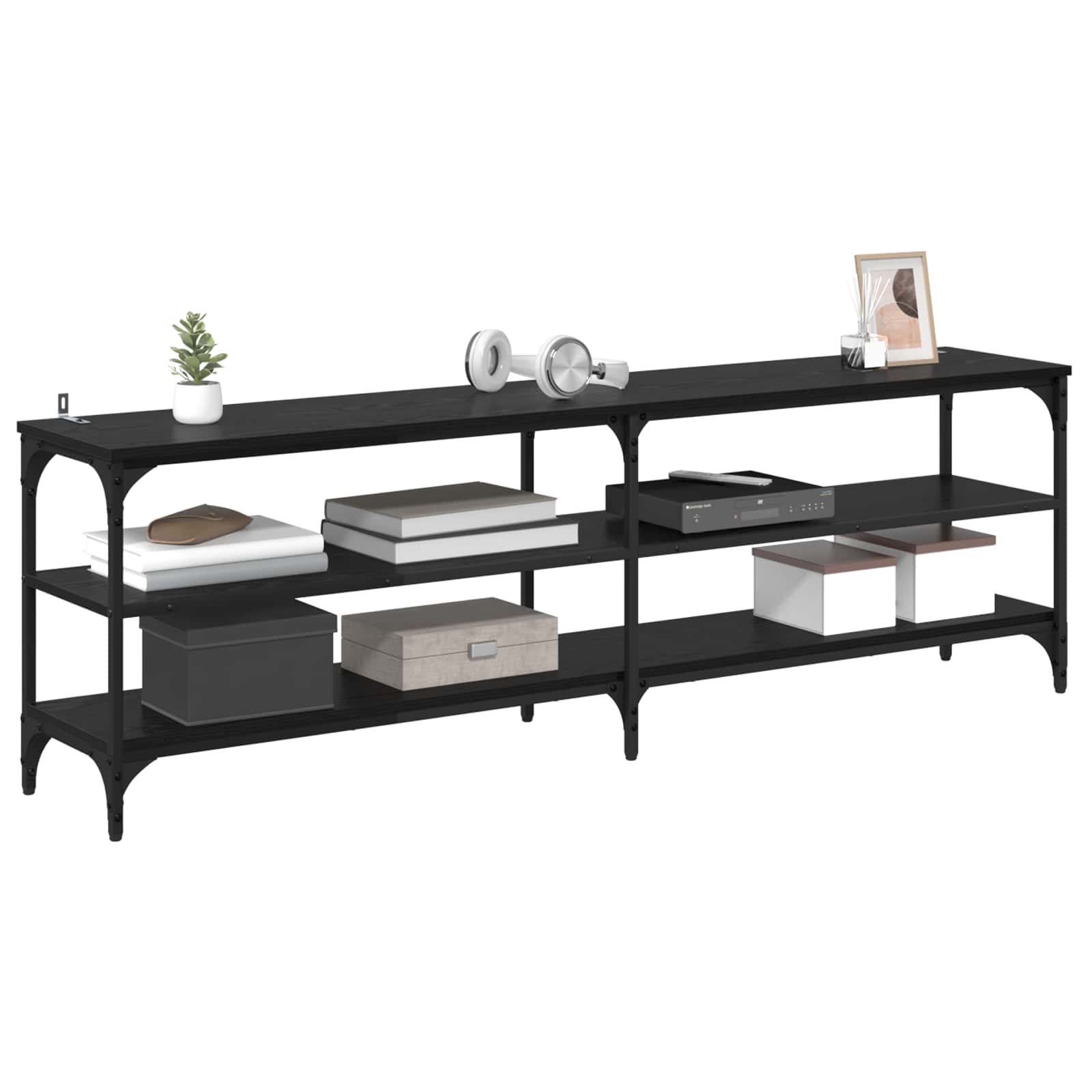vidaXL TV Cabinet 160 x 30 x 50 cm Black Oak Engineered Wood and Iron 3
