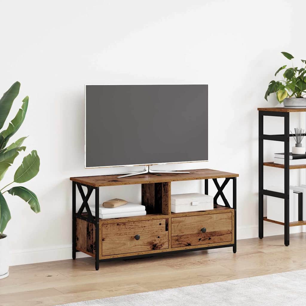 vidaXL TV Cabinet Old Wood 90 x 33 x 45 cm Engineered Wood and Steel 1
