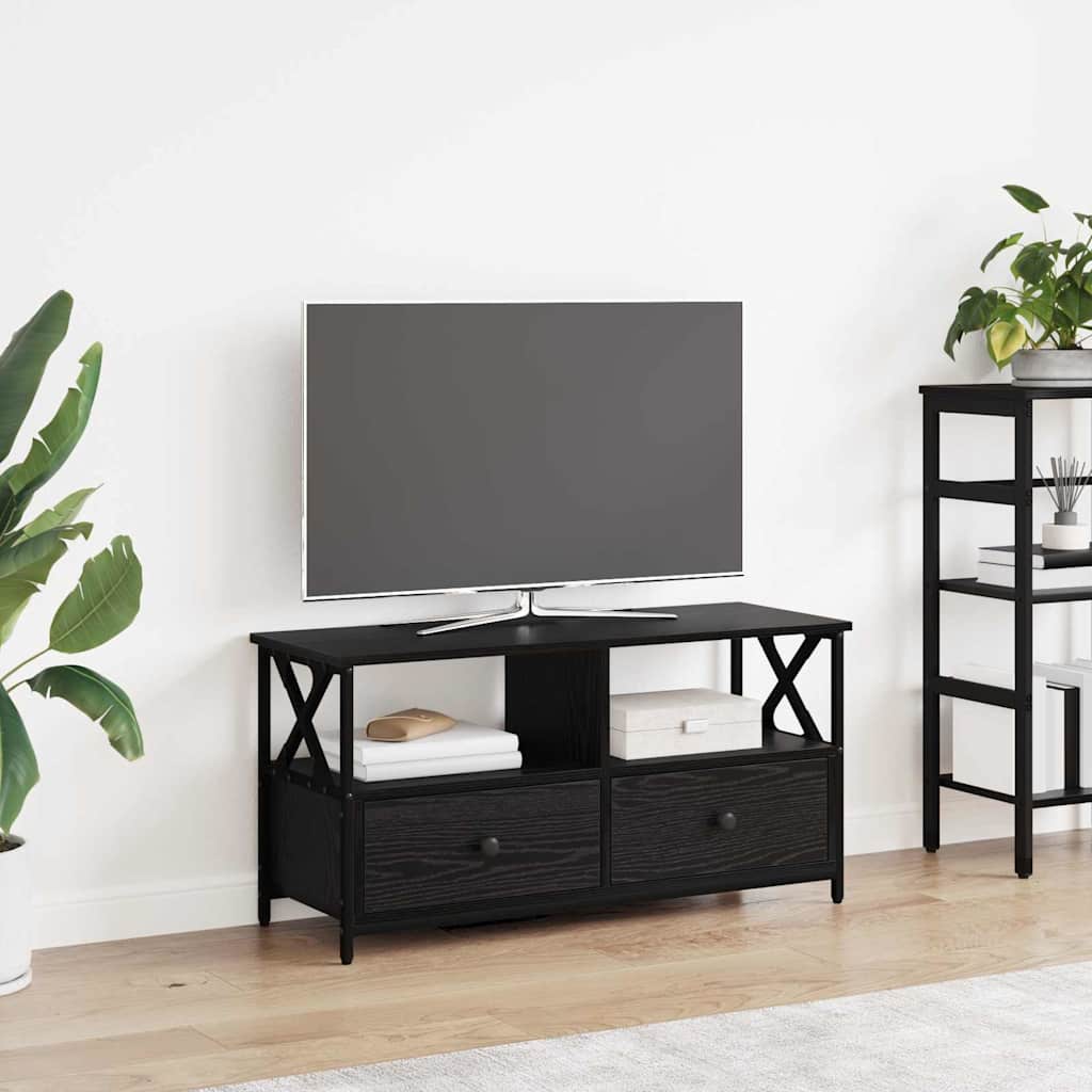 vidaXL TV Cabinet Black Oak 90 x 33 x 45 cm Engineered Wood and Steel 1