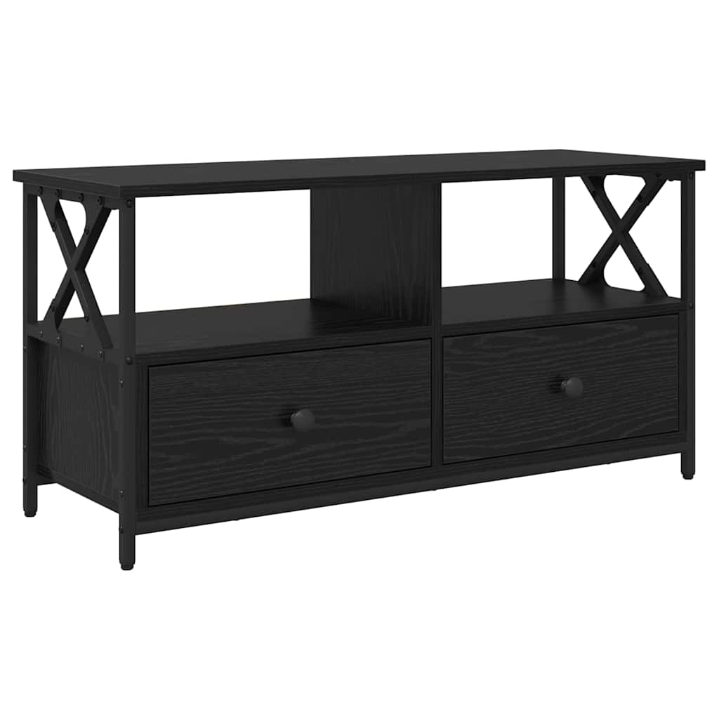 vidaXL TV Cabinet Black Oak 90 x 33 x 45 cm Engineered Wood and Steel 2