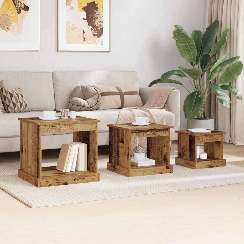 vidaXL Coffee Table 3 pcs Old Wood 48 x 45 x 45 cm Engineered Wood 4
